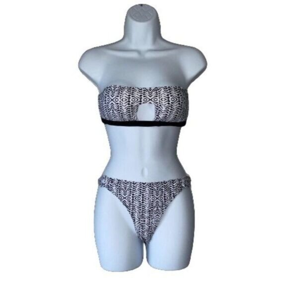 Convertible Ribbed Bandeau Bikini Swimsuit Two Piece Removable Strap Bikini‎ - Picture 10 of 10